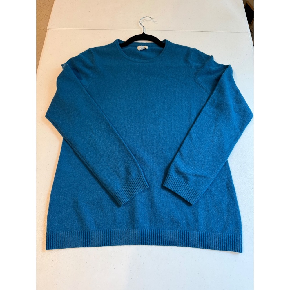 LL Bean Cashmere Crewneck Sweater Teal Blue Womens Large 283586 Long Sleeve Knit